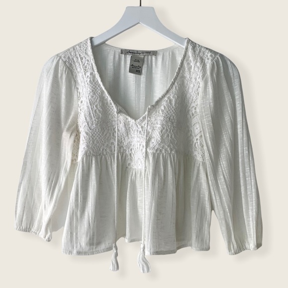 American Rag Cie Boho Embroidered Lace White Top